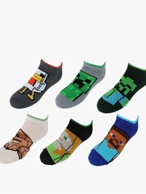 Minecraft Socks 6 Pairs Boys shoe size 3-9